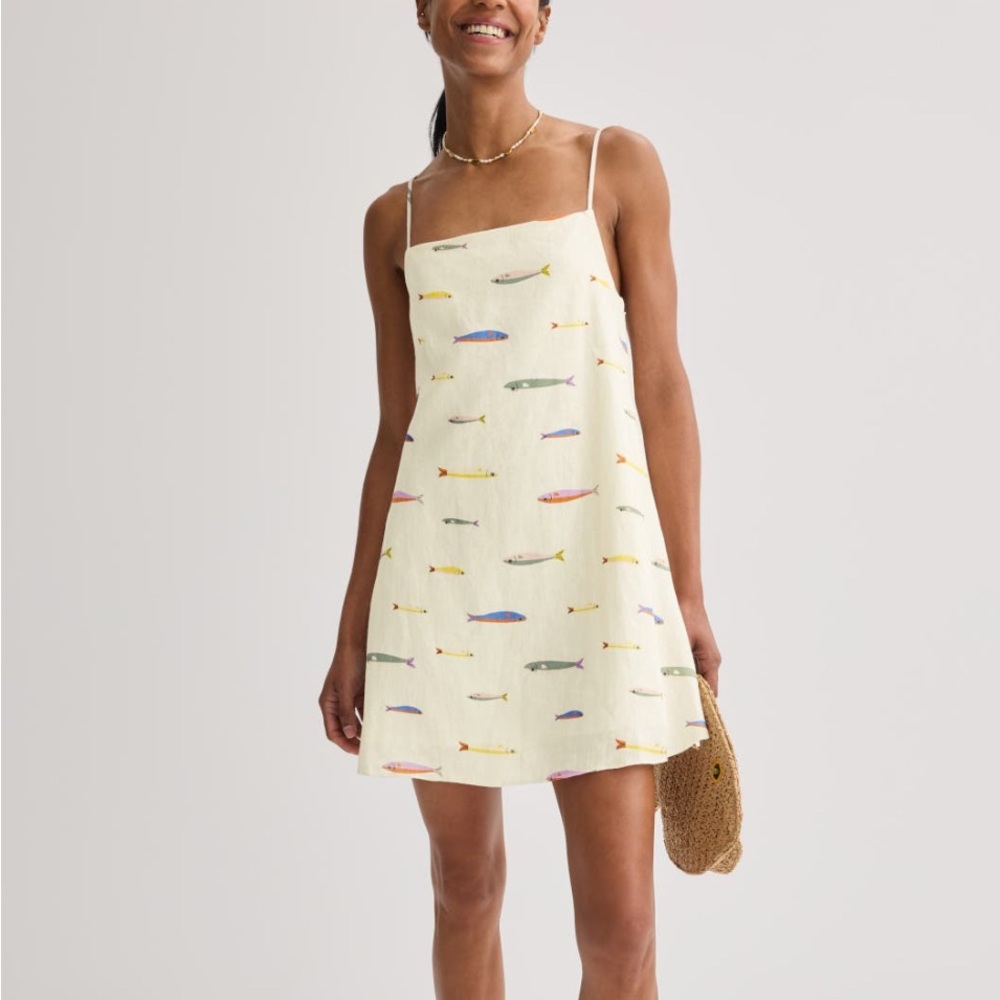 STAUD Laura Linen Colorful Fish Print Mini Dress